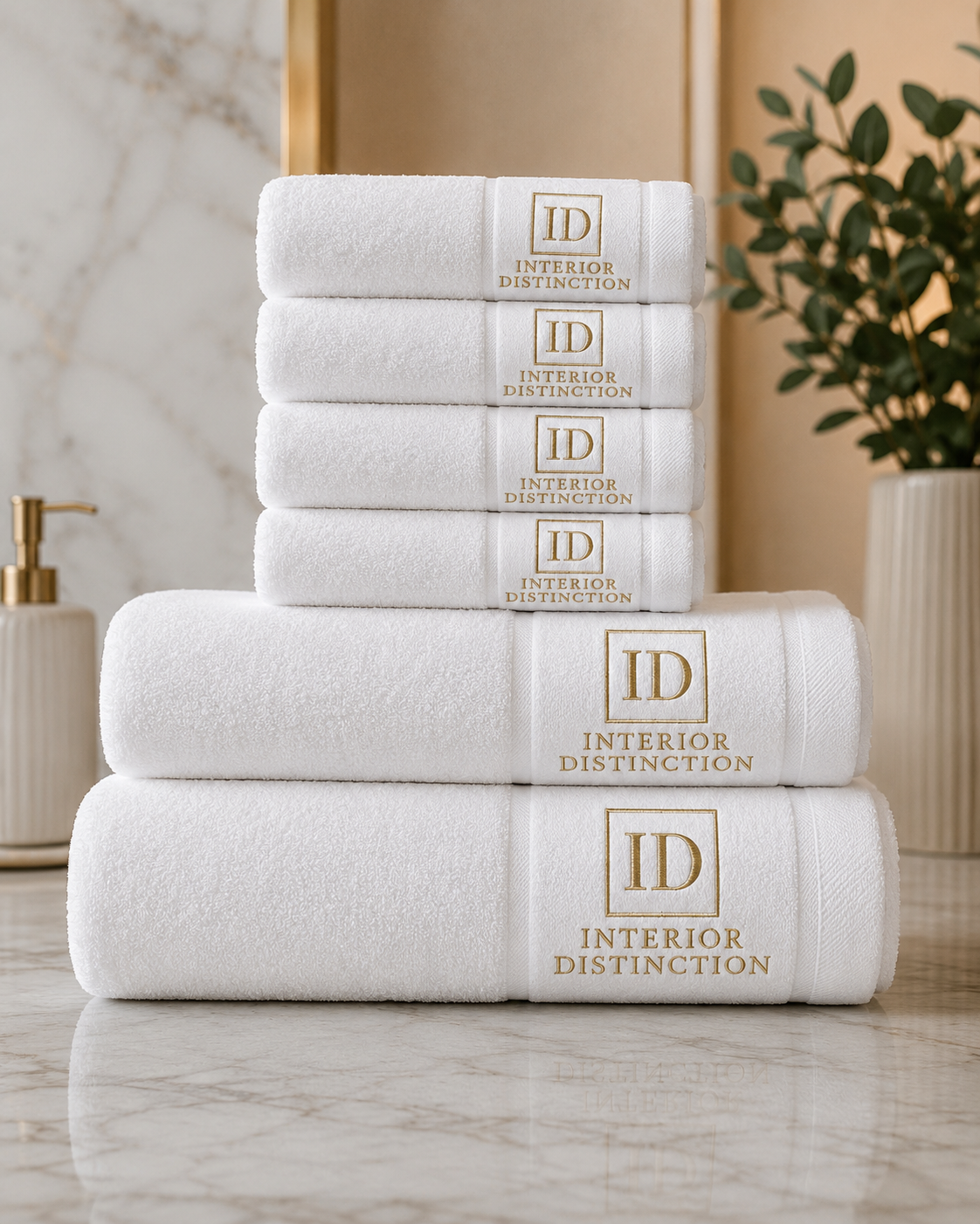Interior Distinction branded luxury white towel collection